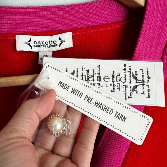 Nanette Lepore Womens Button Front Crop V-Neck Cardigan XTRA-SMALL Heart Pink - Picture 3 of 10